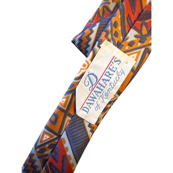 Pulitzer All Silk Vintage Mens Tie Geometric Tribal Pattern Brown Red Orange - Picture 3 of 4